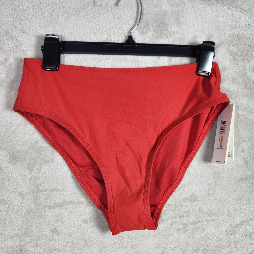 DKNY Bikini Bottom‎ Womens XL Red High Waist Swimsuit Swimwear Resort Beach New
